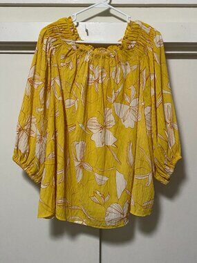 Ava & Viv, 3/4 length sleeve, yellow & white floral Boho blouse, size 2X